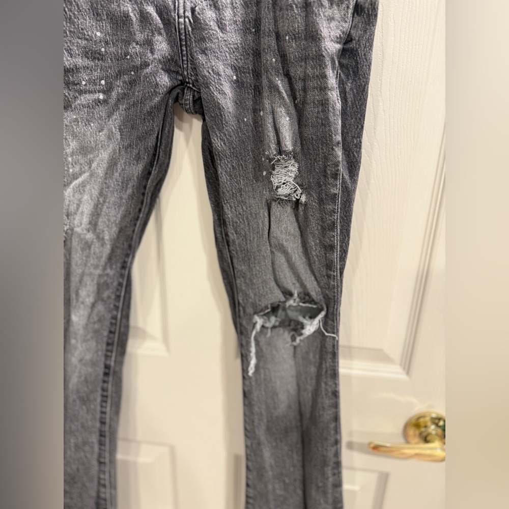 PacSun Distressed Black Slim Boot Jeans Size 29 High Rise Raw Hem - Picture 4 of 9